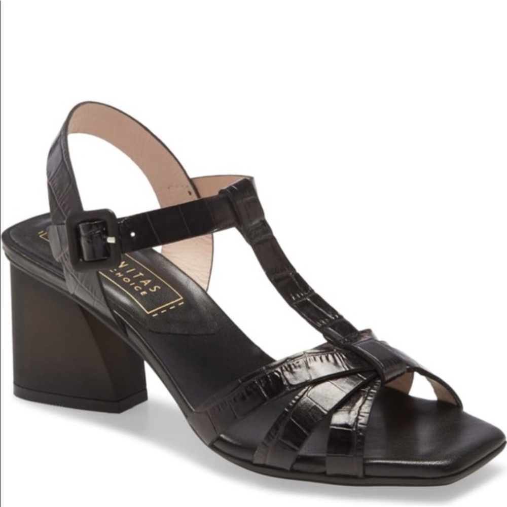 Hispanitas Black Croc-Embossed Praga Leather Sandals ~ New In Box!